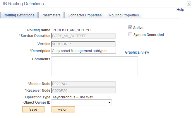 Routing Name Added (Routing Definitions) Page