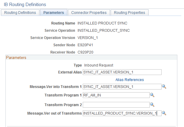 Parameters Page(INSTALLED_PRODUCT_SYNC)