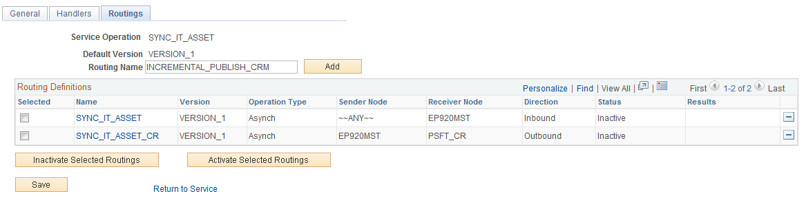 Routing Name (INCREMENTAL_PUBLISH_CRM) added - Routing Definitions Page