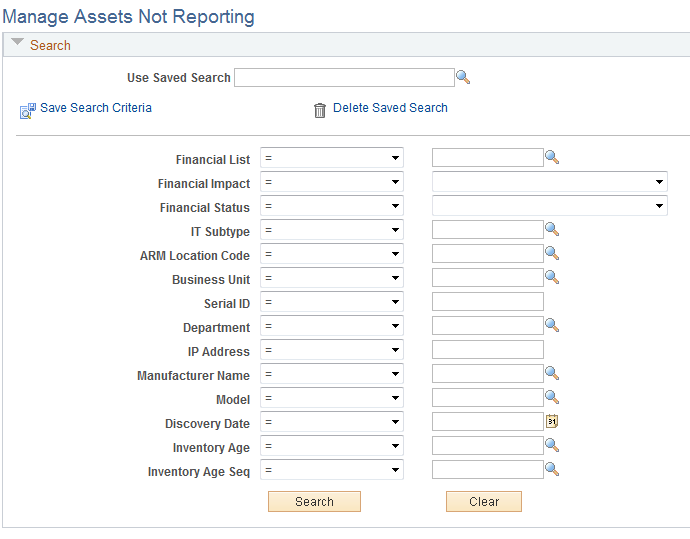 Manage Assets Not Reporting page