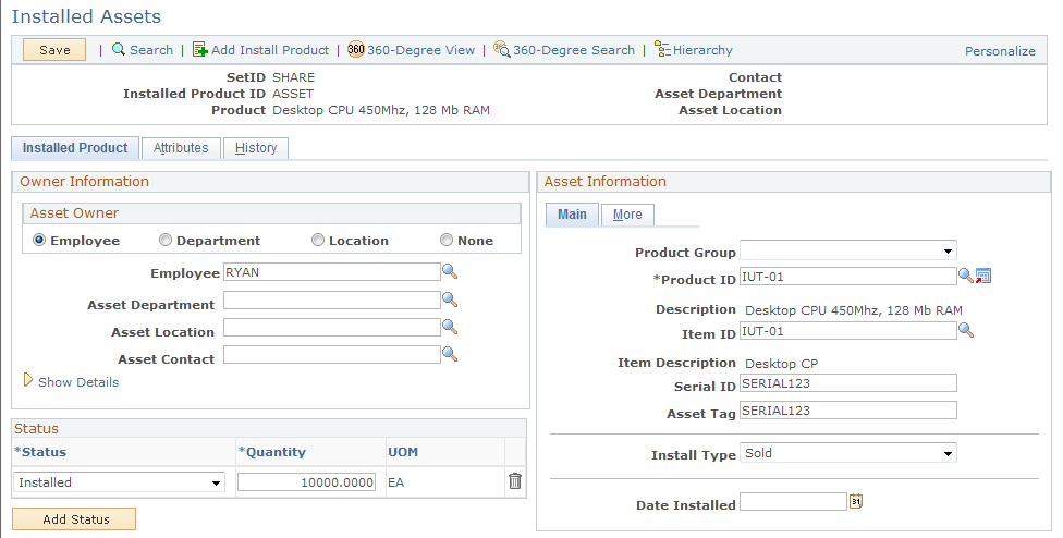 Installed Assets (Installed Product) Page with Data