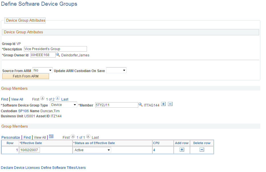 Define Software Device Groups page