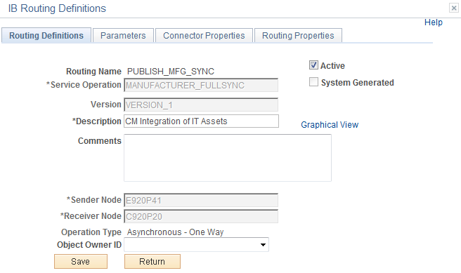 Routing Definitions Page(PUBLISH_MFG_SYNC)