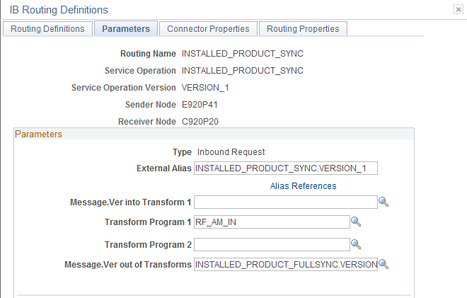 Parameters Page(INSTALLED_PRODUCT_FULLSYNC)