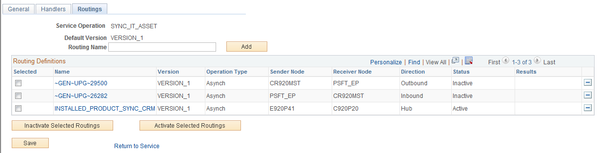 SYNC It ASSET Service Operations - Routings page