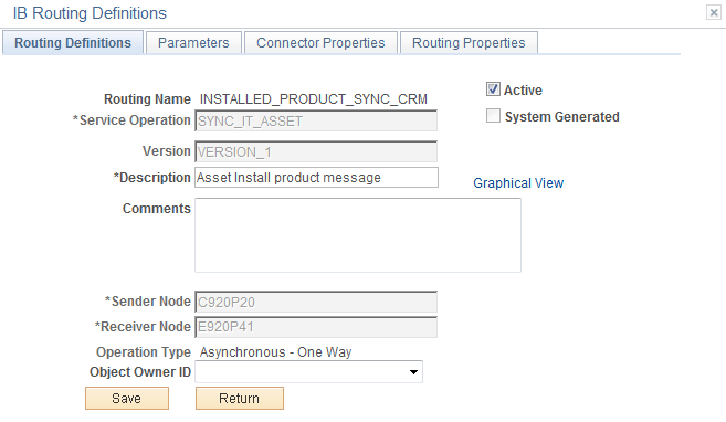 Routing Definitions Page(INSTALLED_PRODUCT_SYNC_CRM)