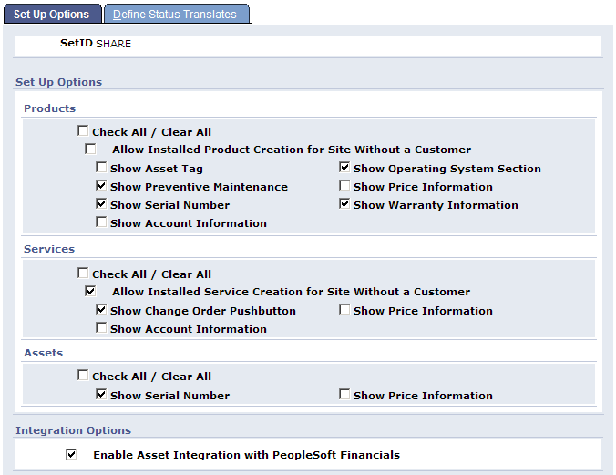 sm_InstalledProductsConfigurationSetUpOptionsCRM Database