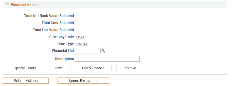 Manage Assets Not Reporting page - Financial Information tab 2 of 2