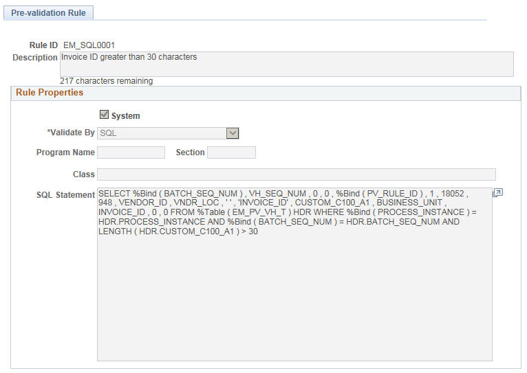 Pre-validation Rule page