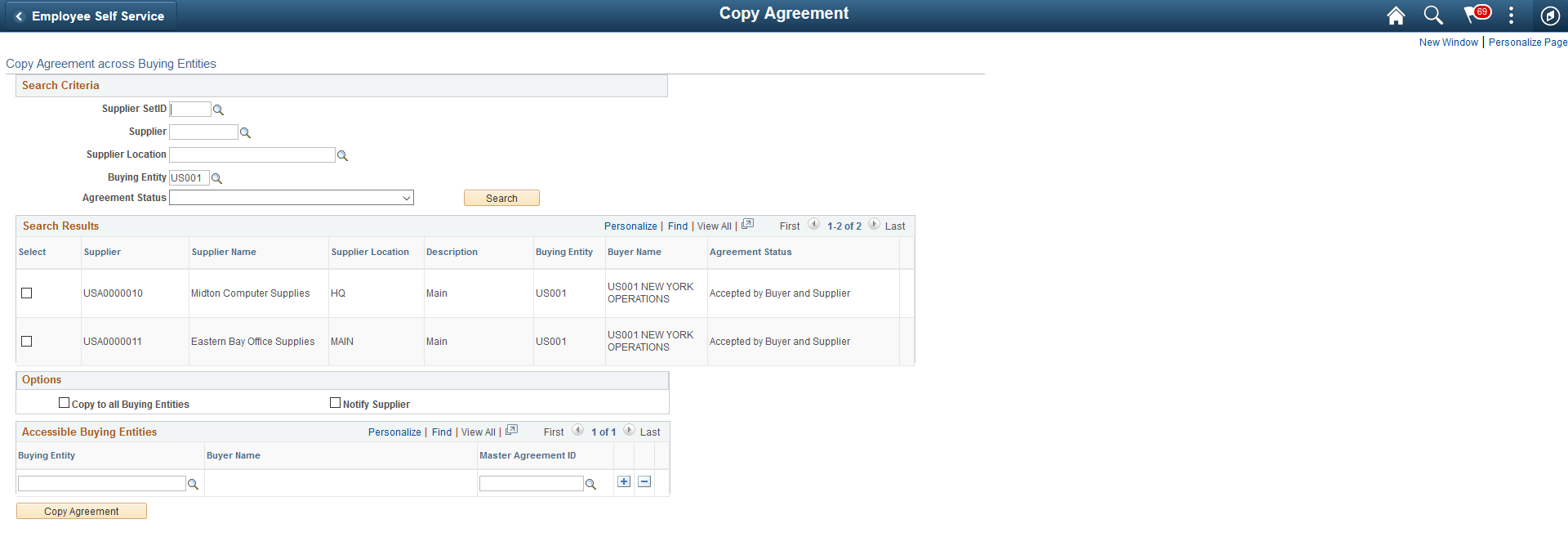 Copy Agreements page