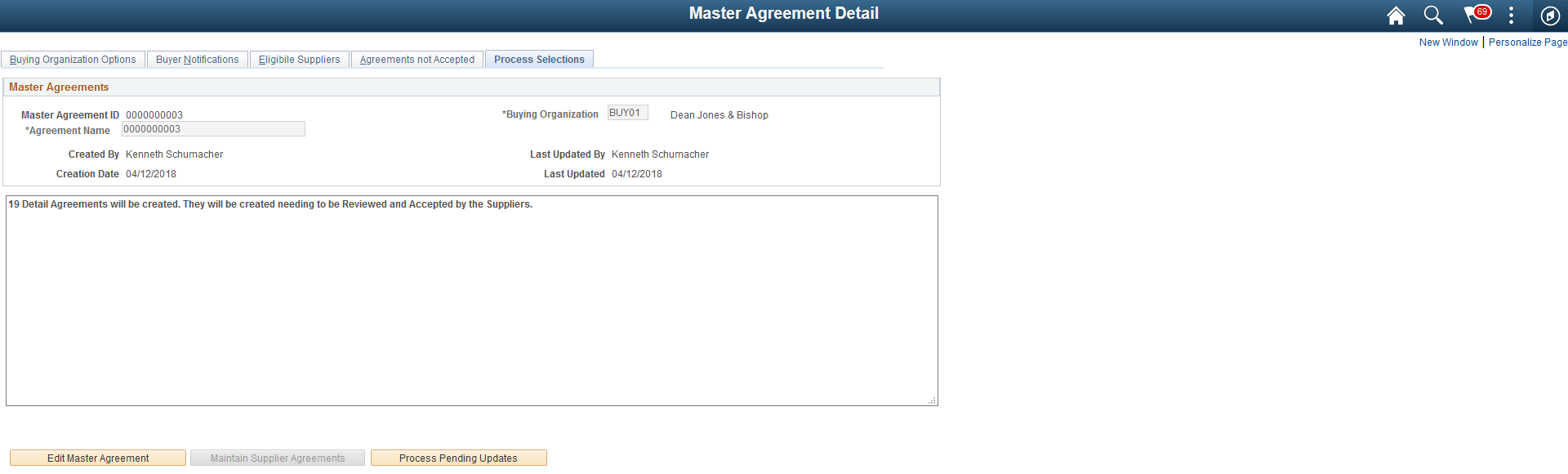 Master Agreements Detail - Process Selections Page