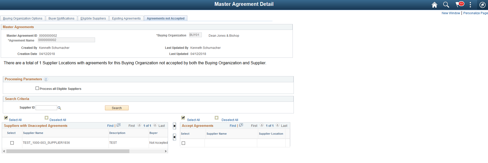 Master Agreements Detail - Agreements Not Accepted Page