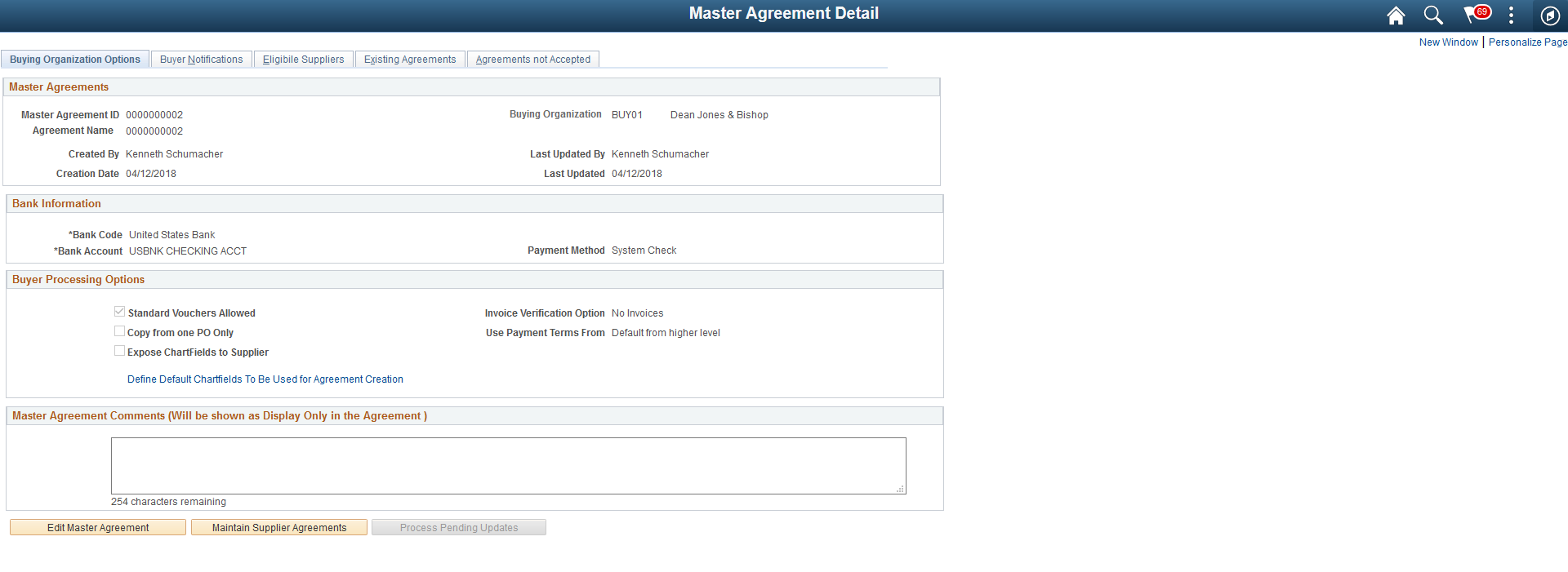 Master Agreements Detail - Buying Organization OptionPages