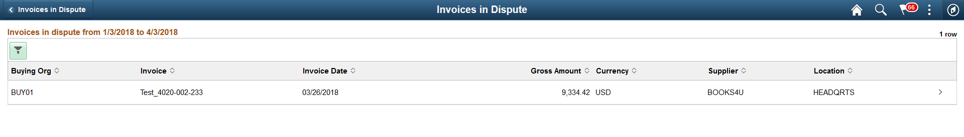 Invoices in Dispute page