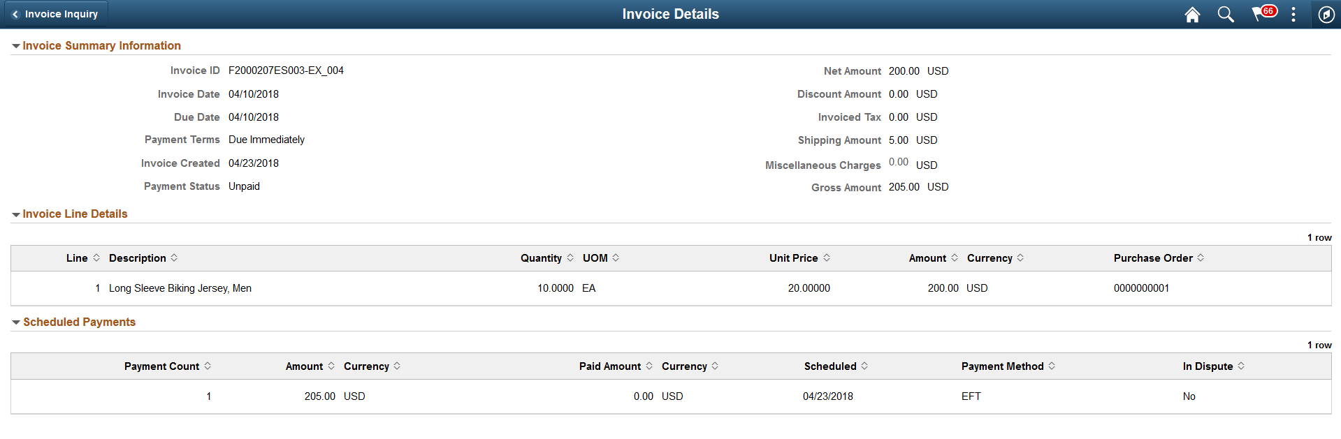 Invoice Details page