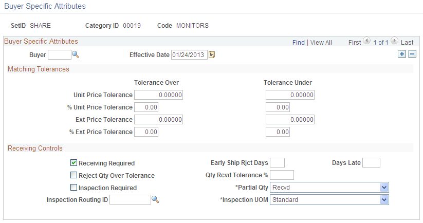 Buyer Specific Attributes page