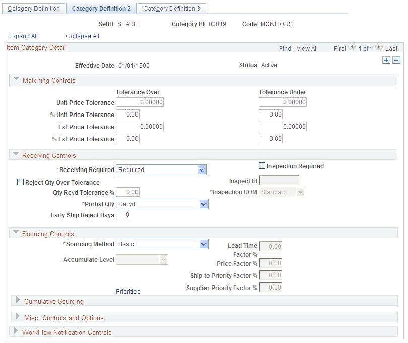 Item Categories - Category Definition 2 page