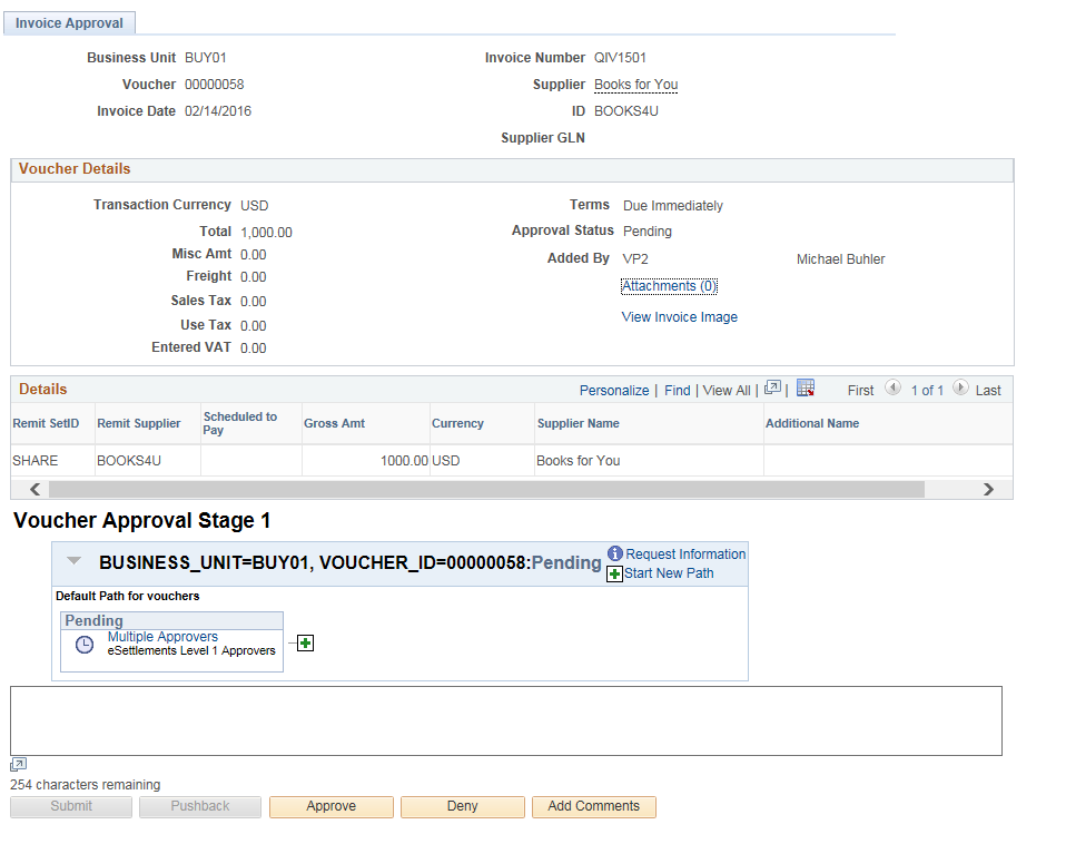 Invoice Approval page