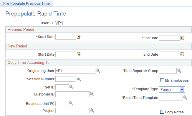 Pre-populate Rapid Time page