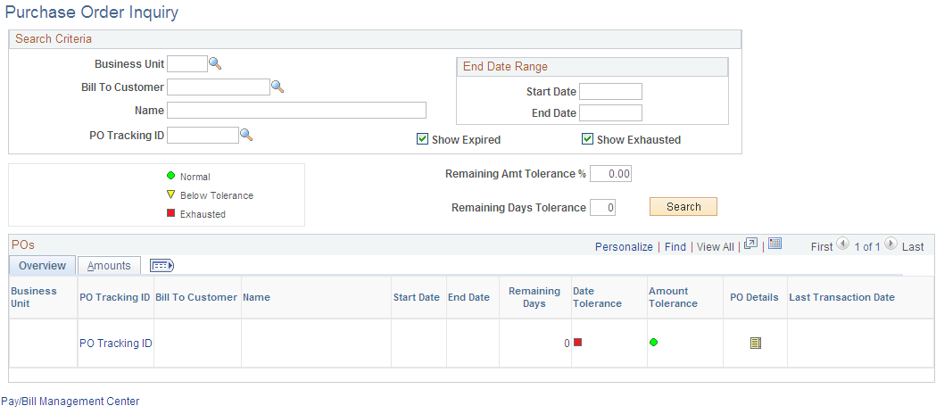 Purchase Order Inquiry page