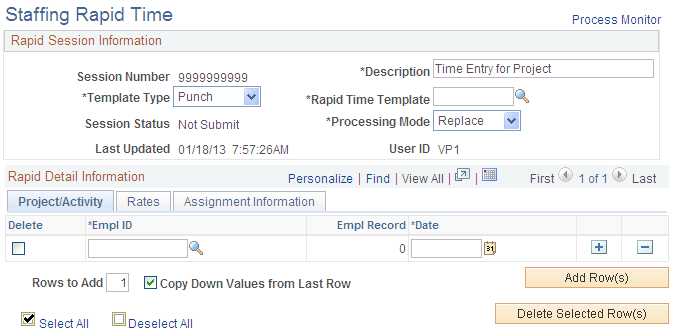 Staffing Rapid Time page (punch time)