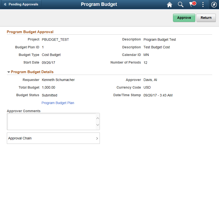Program Budget Approval page