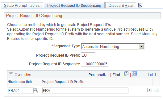 Project Request ID Sequencing page