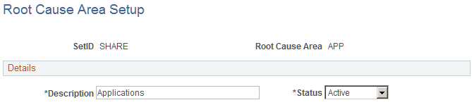 Root Cause Area Setup