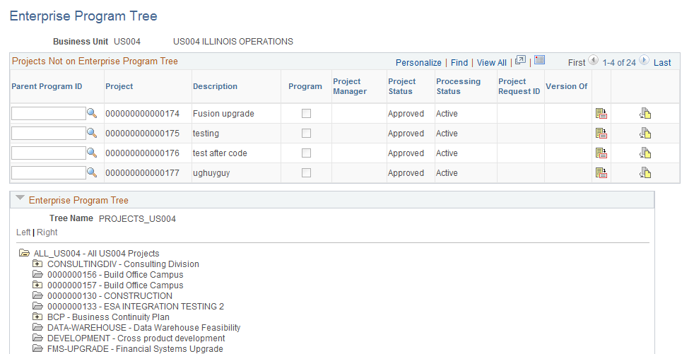 Enterprise Program Tree page