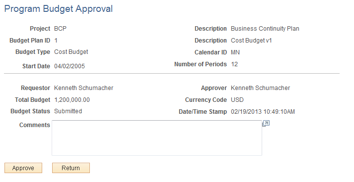 Program Budget Approval page