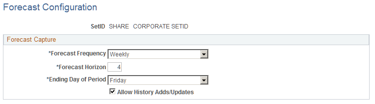 Forecast Configuration page