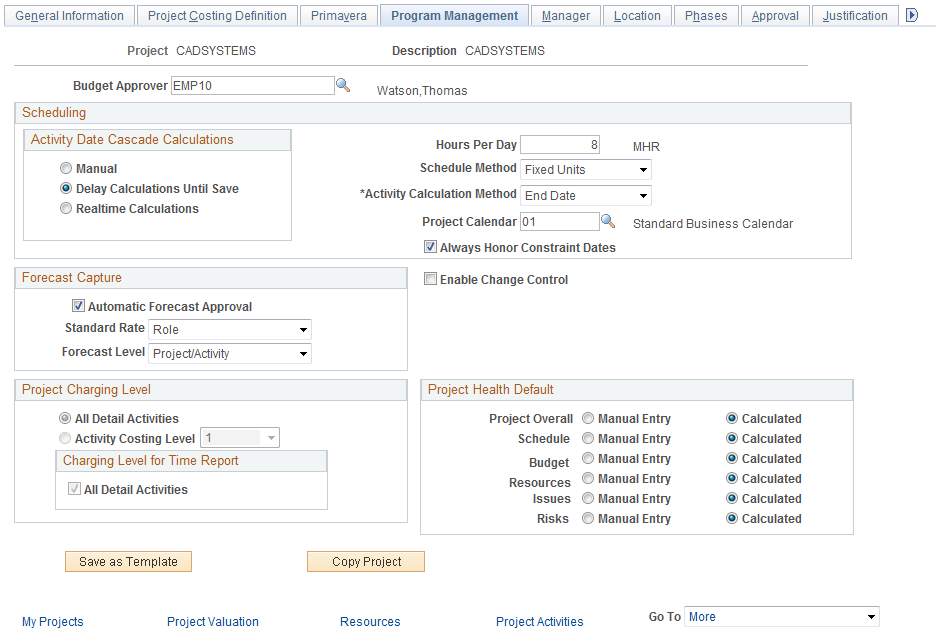 Project General - Program Management page