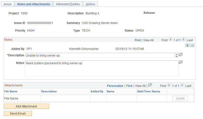 Issue - Notes and Attachments page