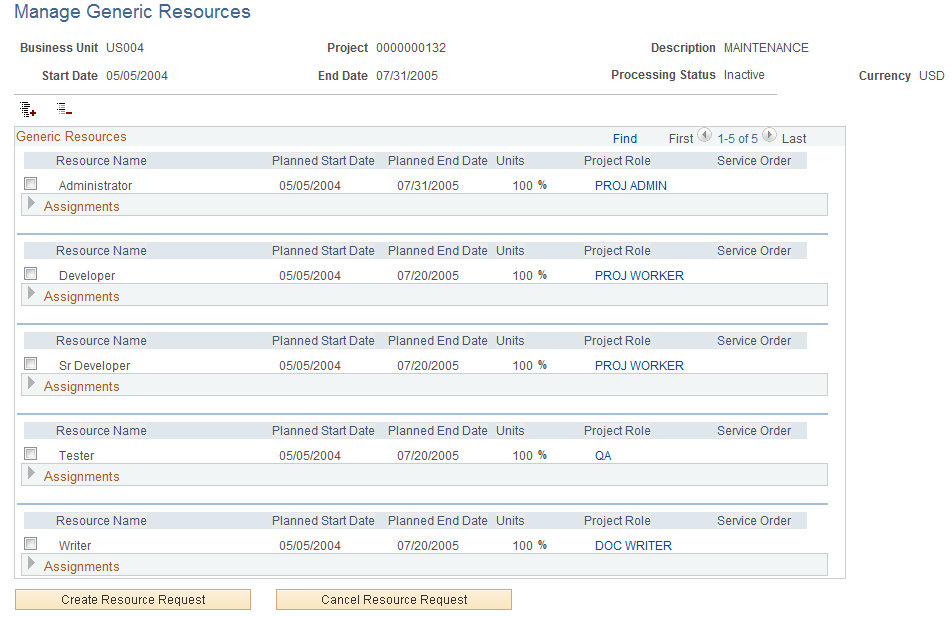 Manage Generic Resources page