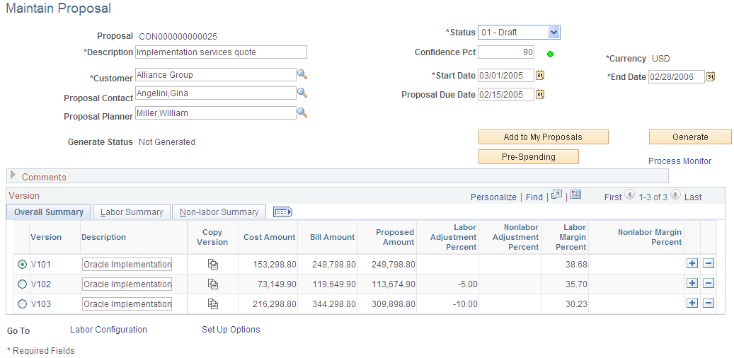 Maintain Proposal page