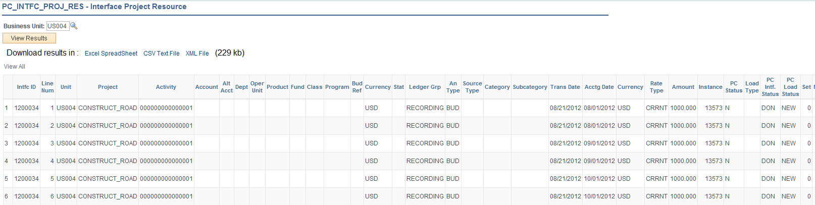 Interface Project Resource query