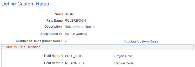 Define Custom Rates page