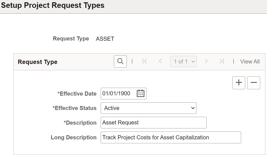 Setup Project Request Types Page