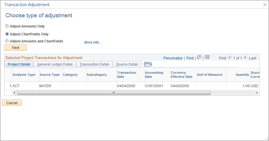 Choose type of adjustment page (from the Manager Transaction Review page)