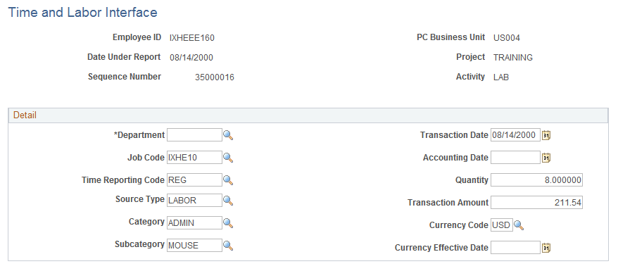 Time and Labor Interface page