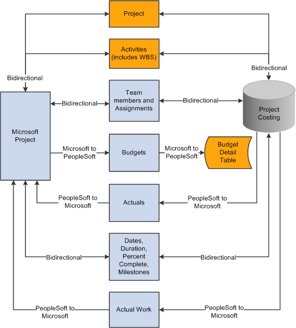 Data flow between Project Costing or Program Management and Microsoft Project