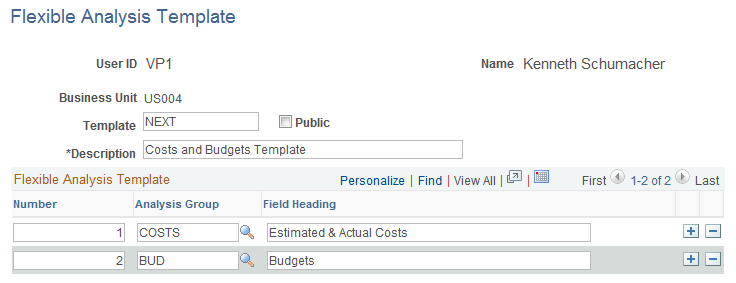 Flexible Analysis Template page