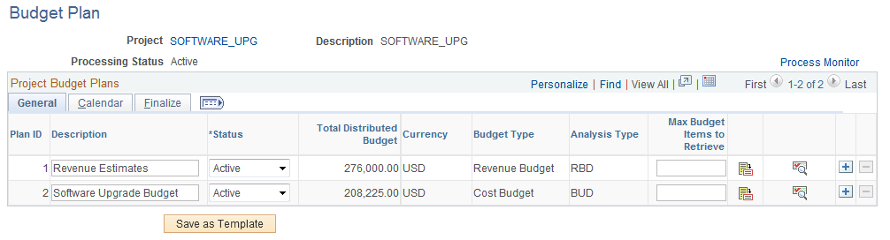 Budget Plan page