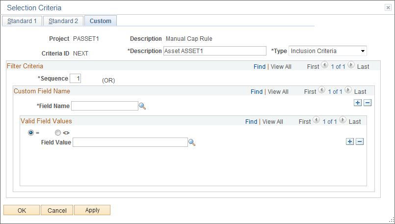 Define Filter Criteria - Custom page