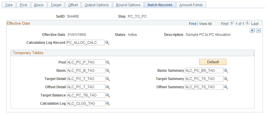 Define Allocation Step - Batch Records page