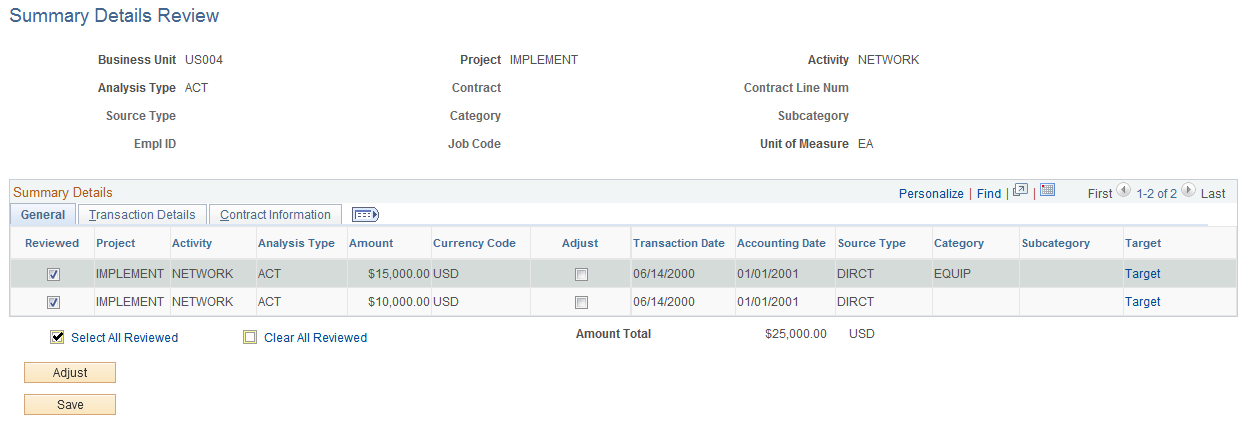 Summary Details Review page