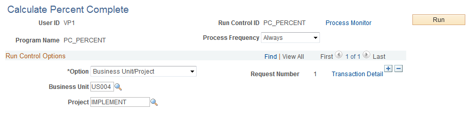 Calculate Percent Complete page