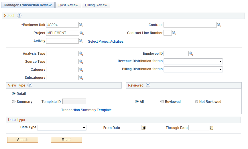 Manager Transaction Review page