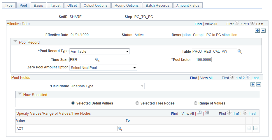 Define Allocation Step - Pool page