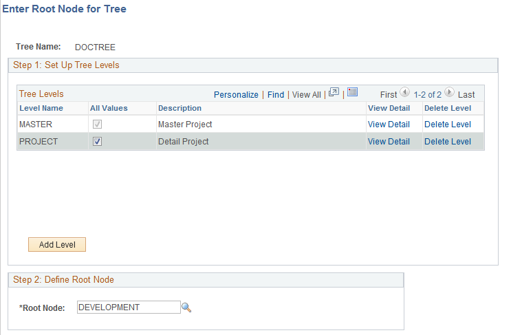 Enter Root Node for Tree page